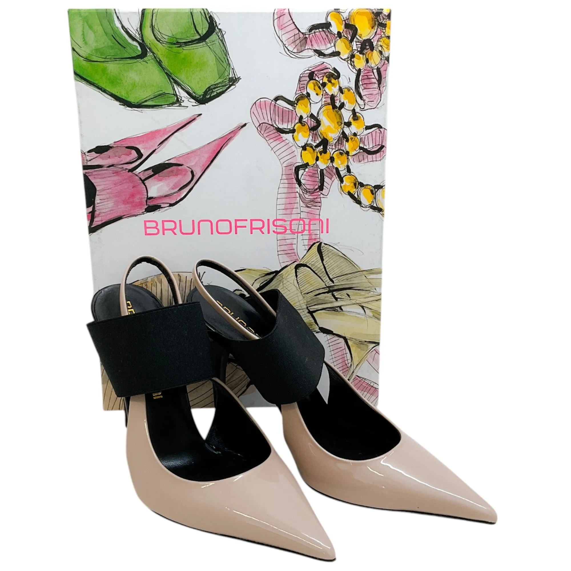Bruno Frisoni Nude Patent / Black Pointy Tonic Slingback Pumps