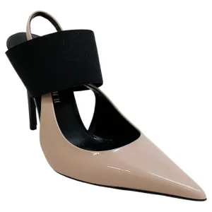 Bruno Frisoni Nude Patent / Black Pointy Tonic Slingback Pumps