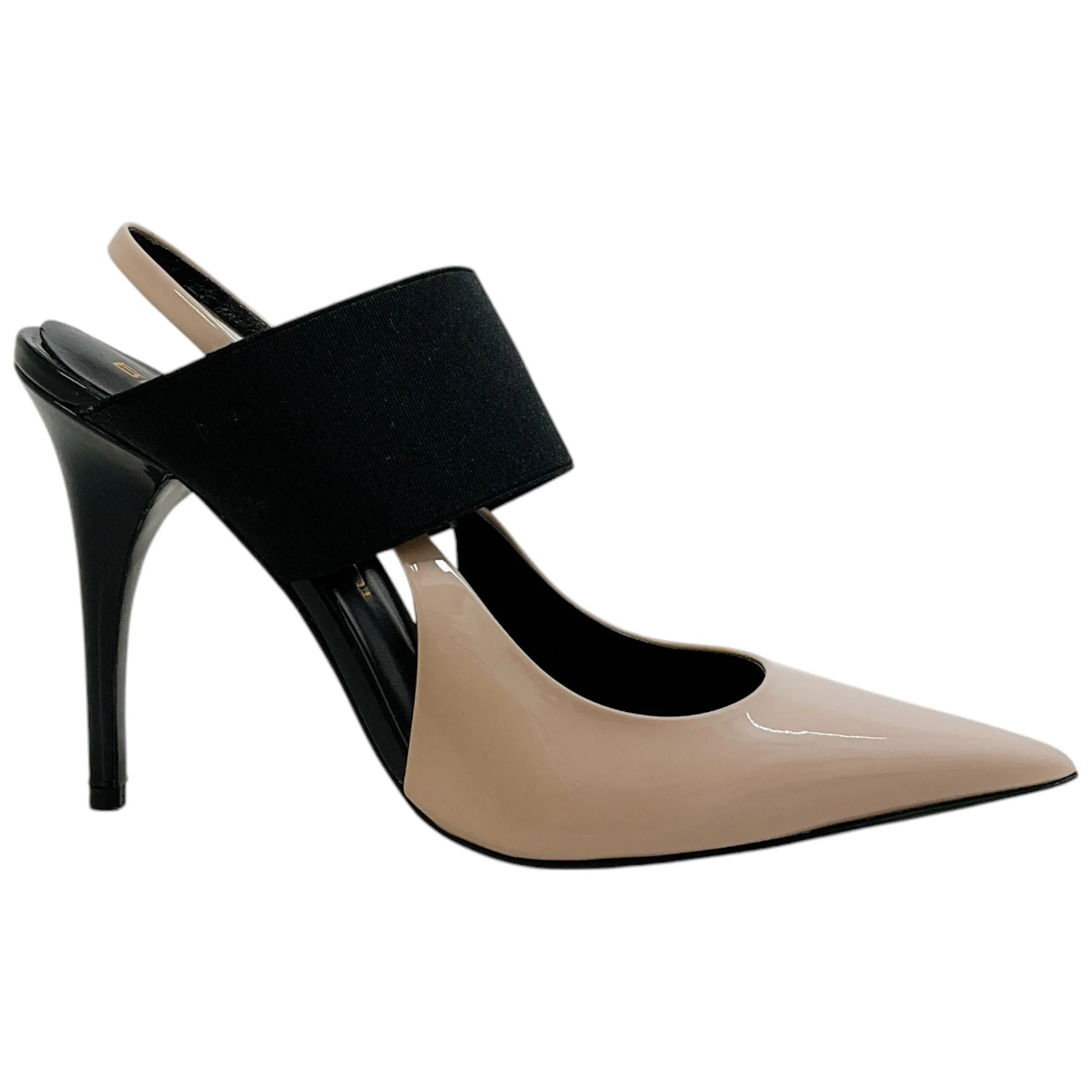 Bruno Frisoni Nude Patent / Black Pointy Tonic Slingback Pumps