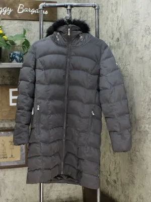 Calvin Klein Women's Hooded Faux Fur Trim Down Puffer Coat Grey Large