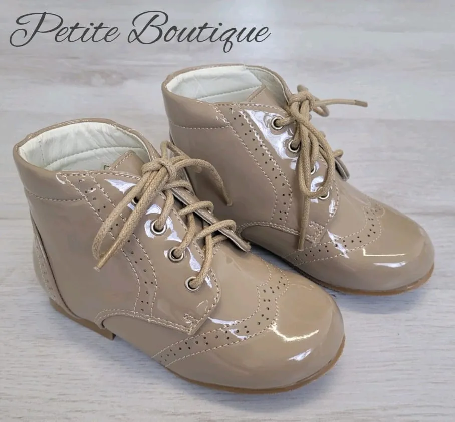 Camel patent lace boots