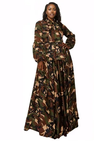 Camouflage Bow Maxi Dress
