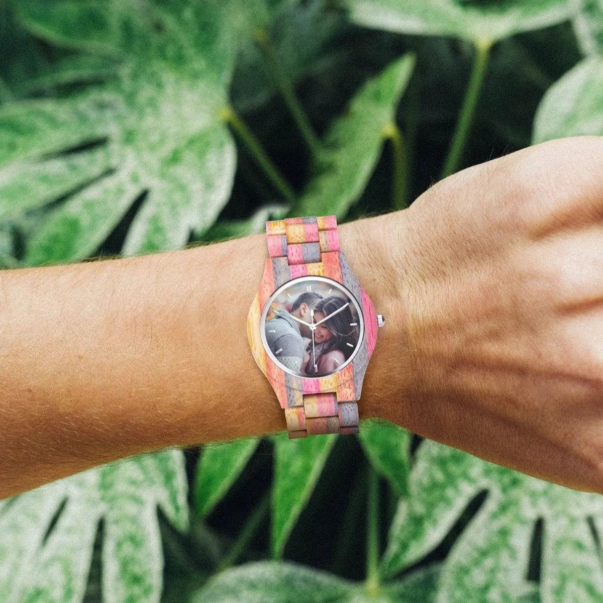 Camouflage photo Wooden Watch Grey Pink
