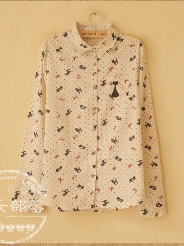cat and bow cotton shirt