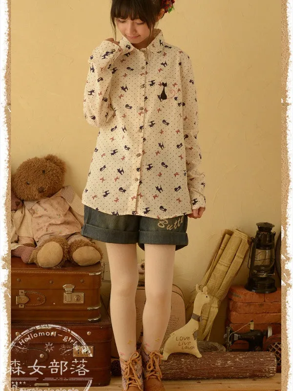 cat and bow cotton shirt