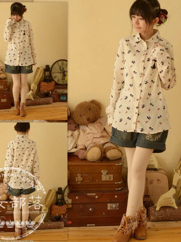 cat and bow cotton shirt