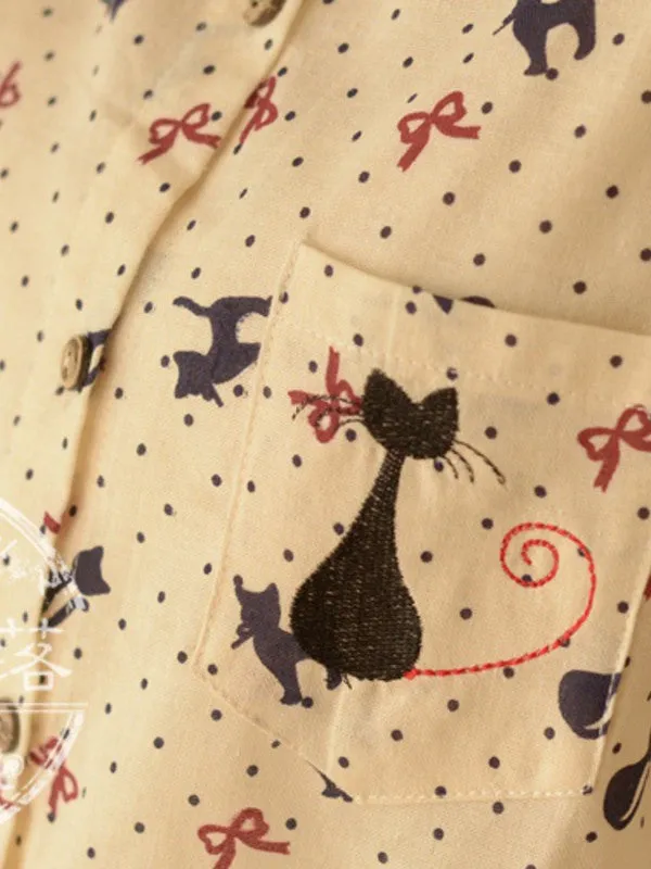 cat and bow cotton shirt
