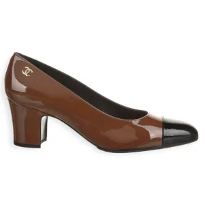 Chanel Shoes, Brown & Black Patent Leather Cap Toe Pumps (size 40.5)