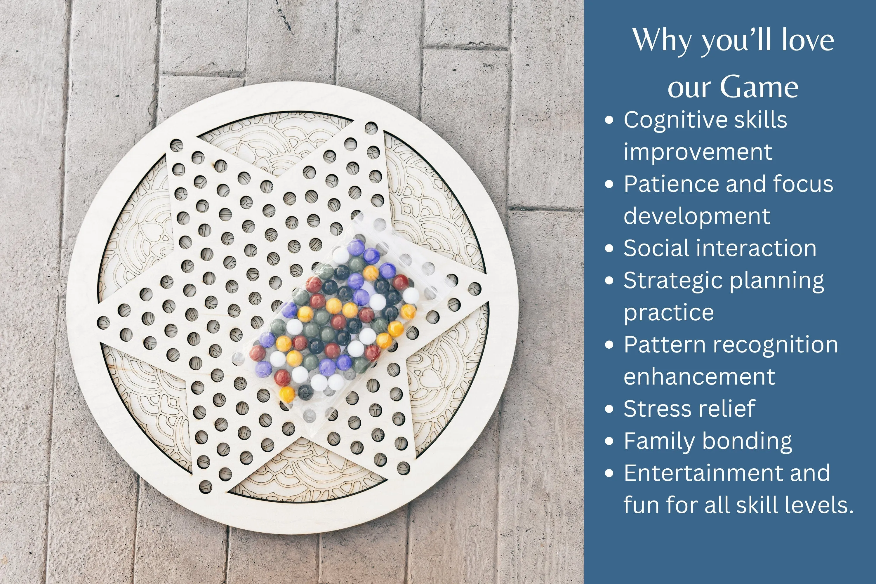 Chinese Checkers Wooden Board Game, Wood Toy Games for Kids with Glass Marbles, Family Game Night