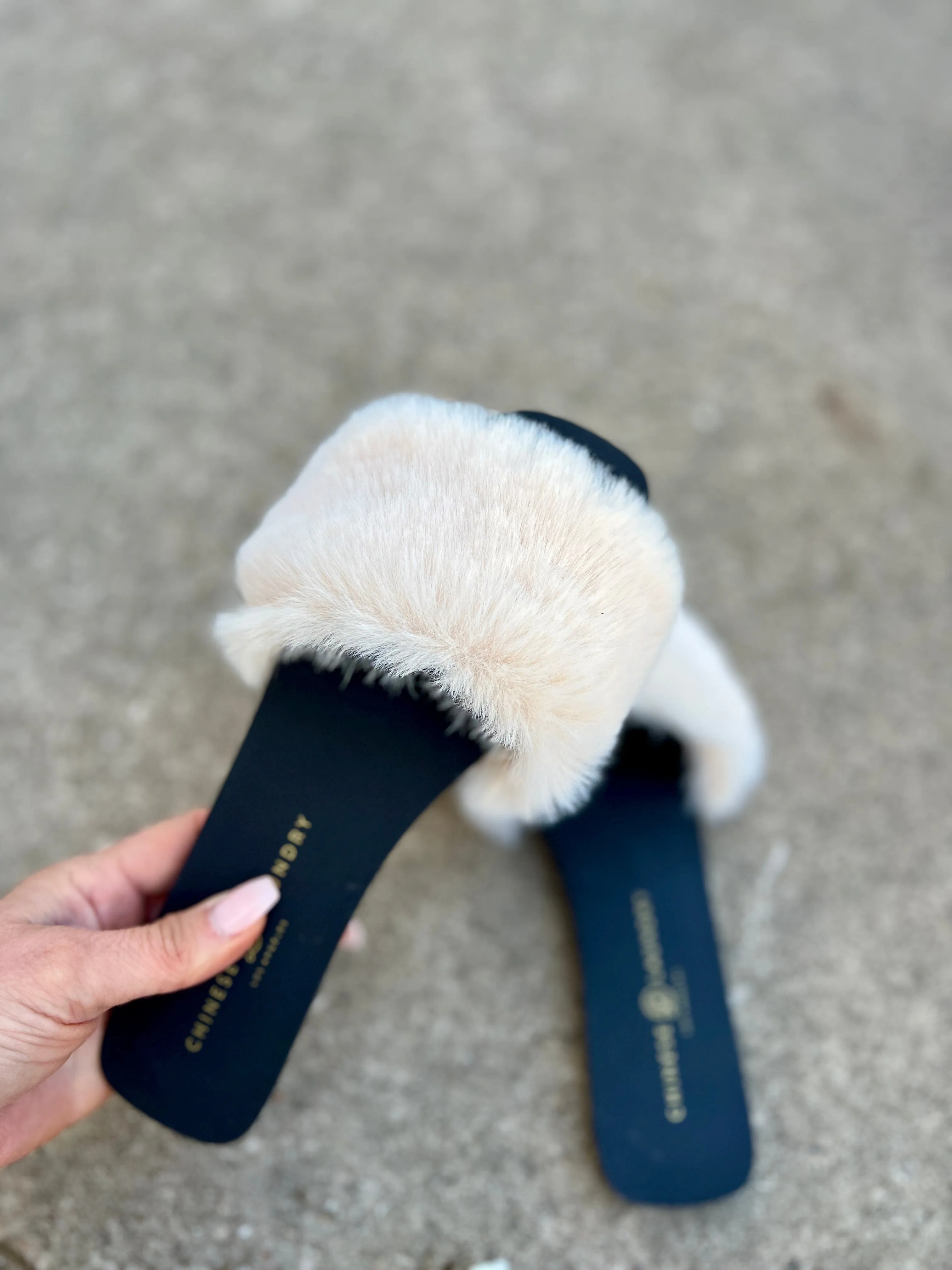 Chinese Laundry Madonna Fanta Fur Slides-Beige