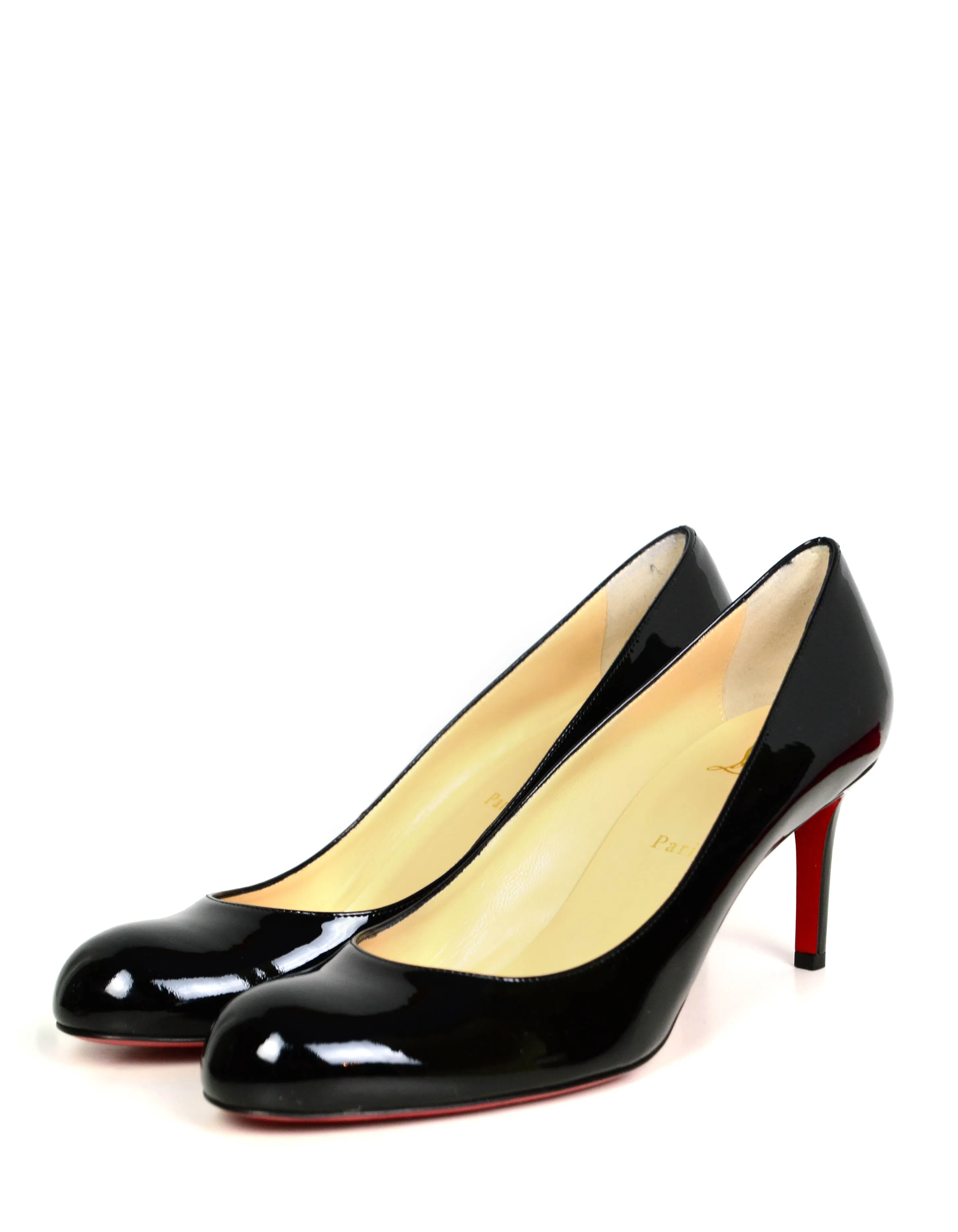 Christian Louboutin NEW Black Patent Leather Simple 70 Pumps sz 42