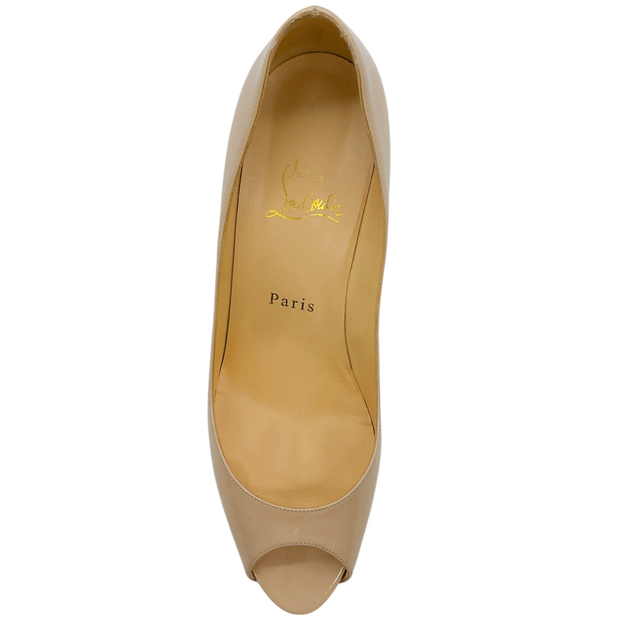 Christian Louboutin Nude Patent Leather Very Prive Peeptoe Pumps