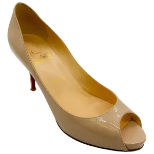 Christian Louboutin Nude Patent Leather Very Prive Peeptoe Pumps