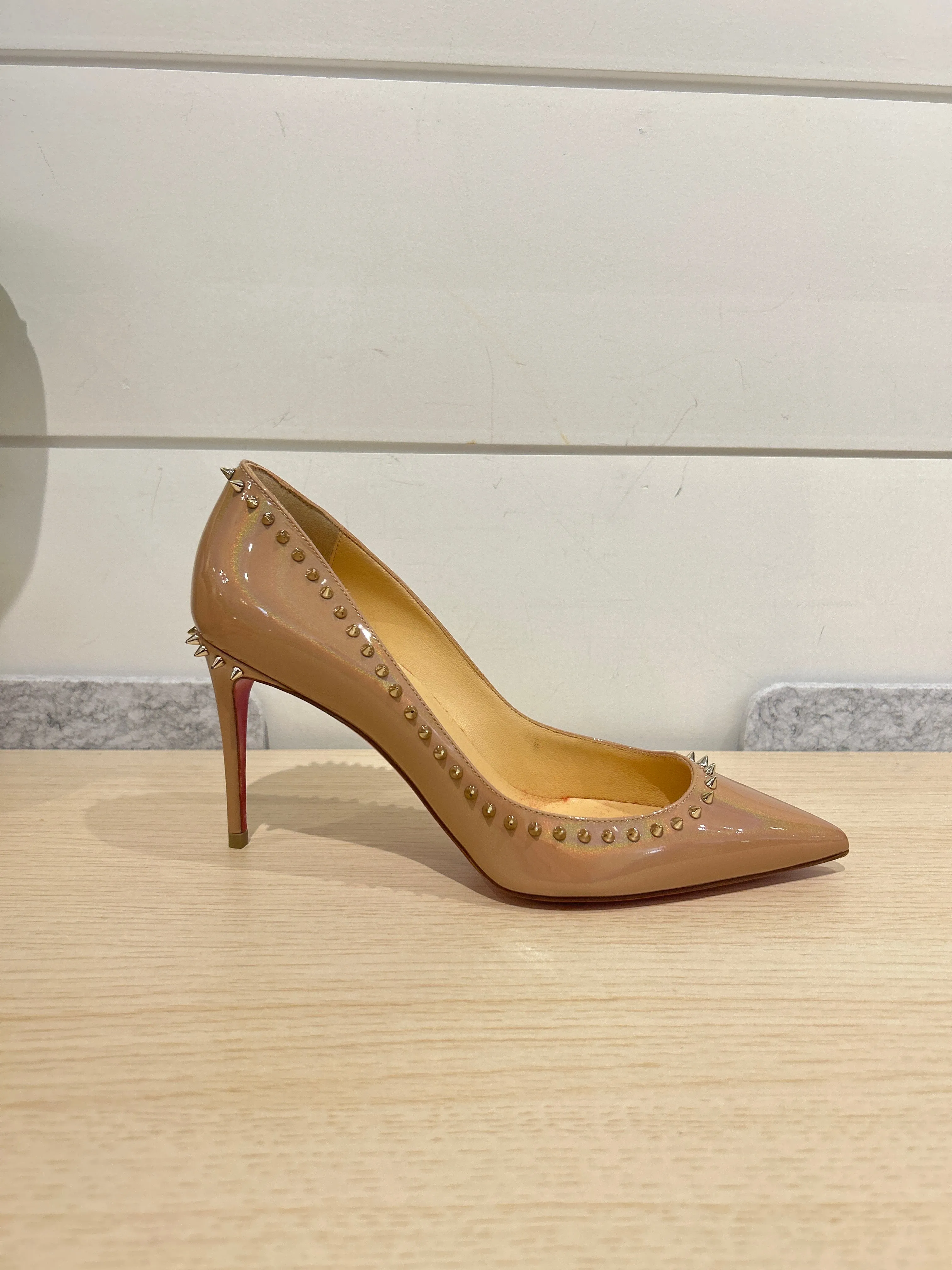 Christian Louboutin Shoes, Nude Patent Anjalina Studded Pumps (size 37)