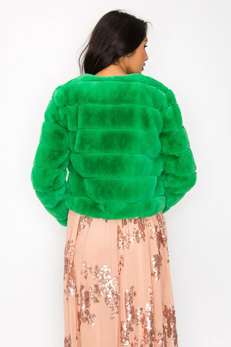 CLAIBORNE LONG SLEEVE FAUX FUR JACKET Green