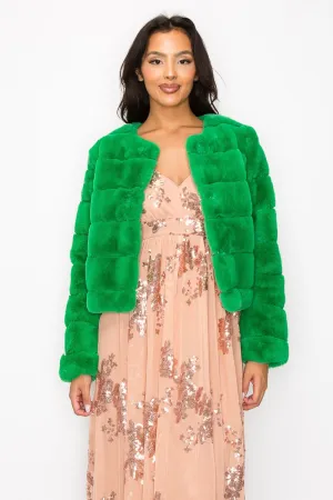 CLAIBORNE LONG SLEEVE FAUX FUR JACKET Green