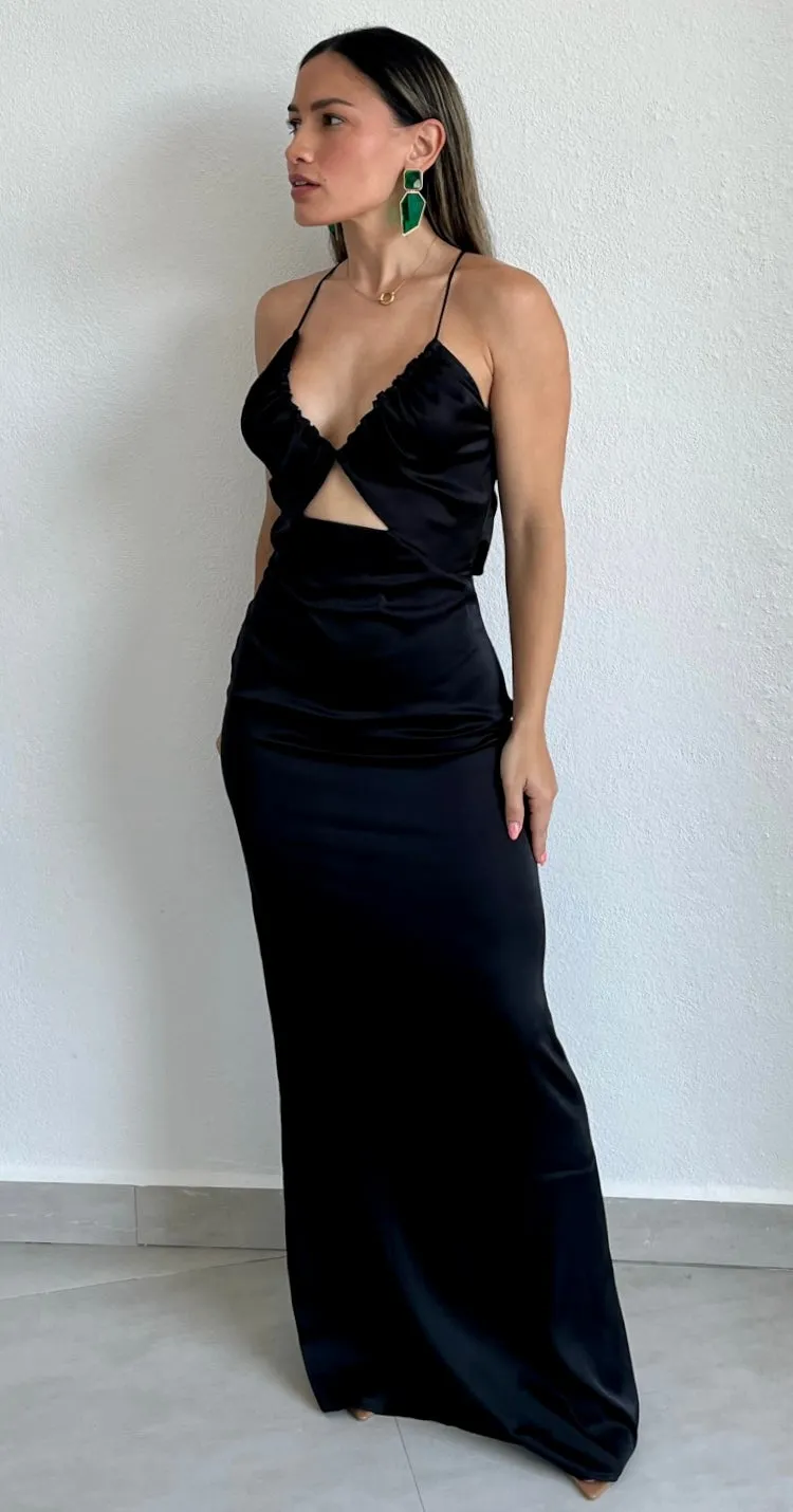 Classic Elegance Black Satin Formal Dress