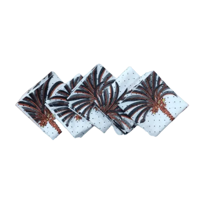 Coconut Tree Hand Block Printed Cotton Napkins