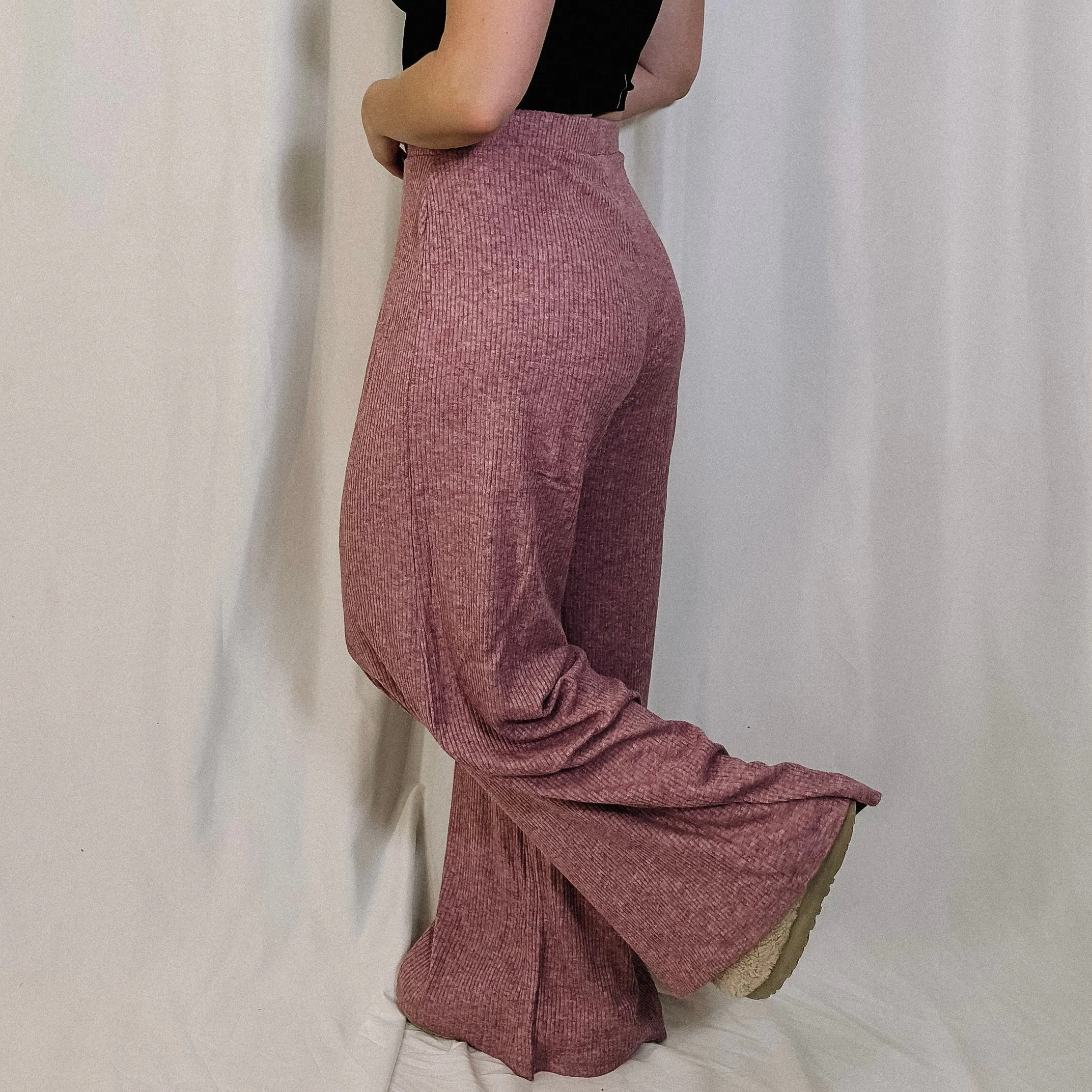 Coffee & Chill Ribbed Pants - Dark Mauve - LAST ONE
