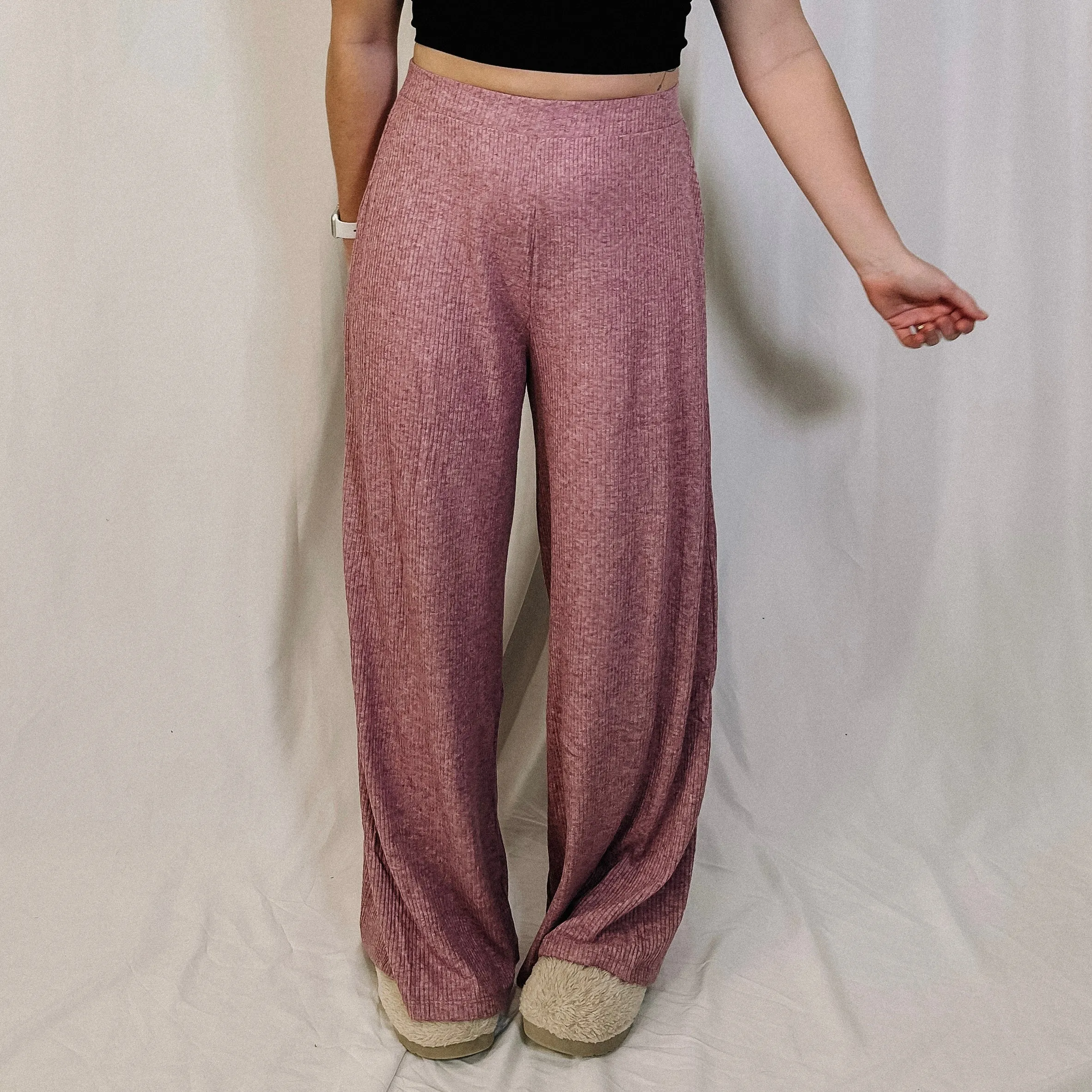 Coffee & Chill Ribbed Pants - Dark Mauve - LAST ONE