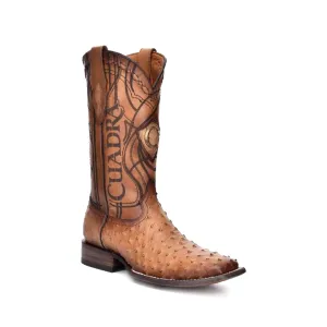 Cuadra Genuine Ostrich Wide Square Toe Boot in Flame Oryx