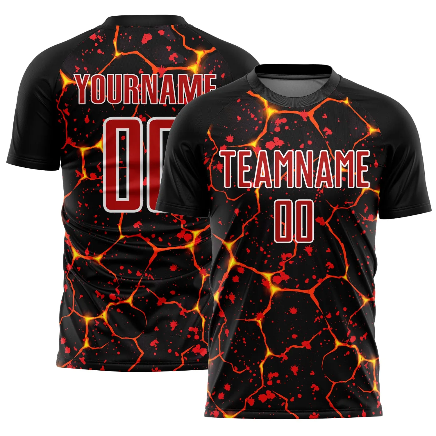 Custom Black Red-White Flame And Splash Sublimation Soccer Uniform Jersey