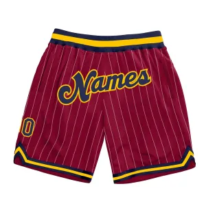 Custom Maroon White Pinstripe Navy-Gold Authentic Basketball Shorts