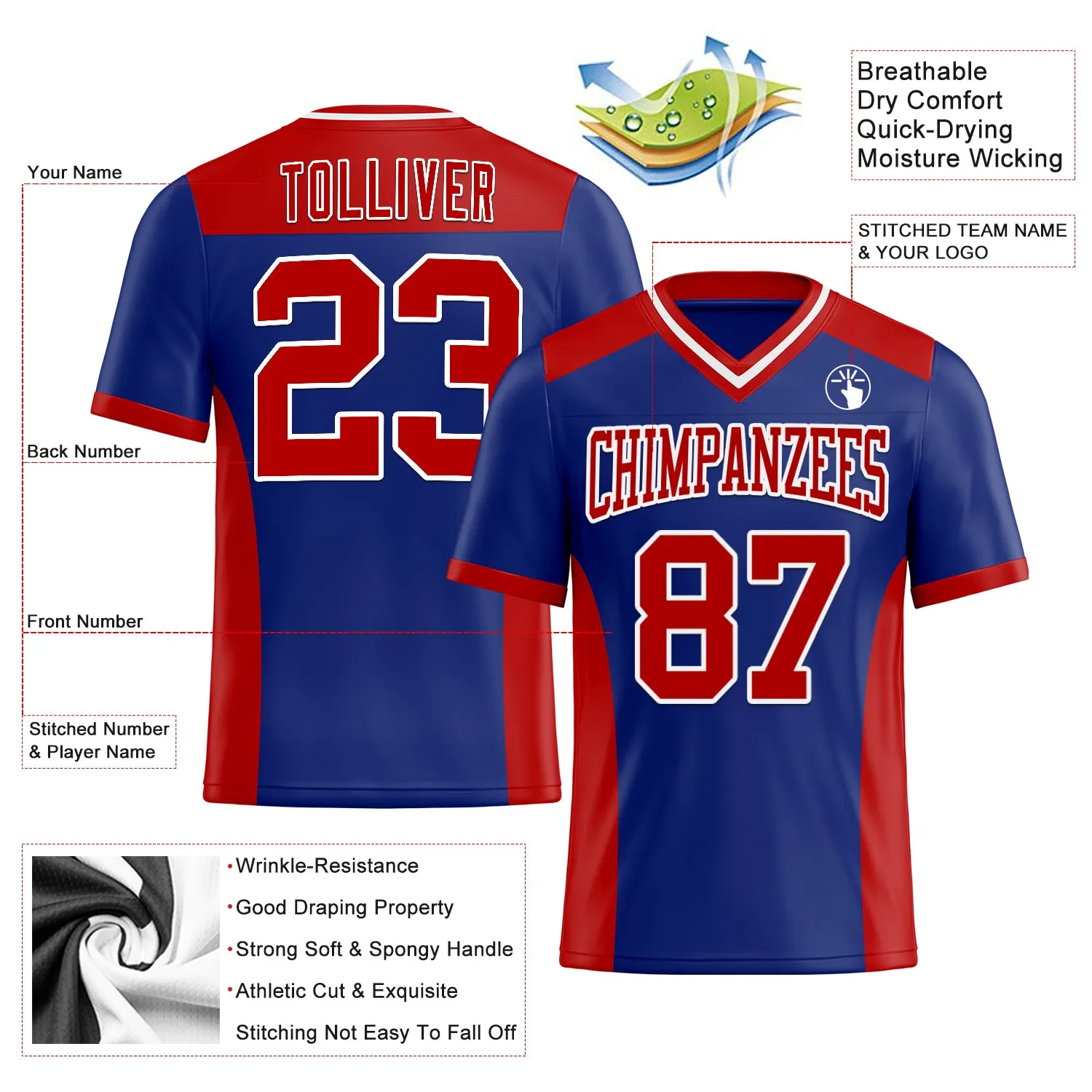 Custom Royal Red-White Mesh Authentic Football Jersey