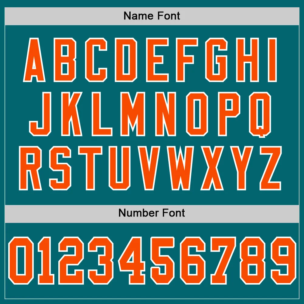 Custom Teal Orange-White Mesh Authentic Throwback Football Jersey