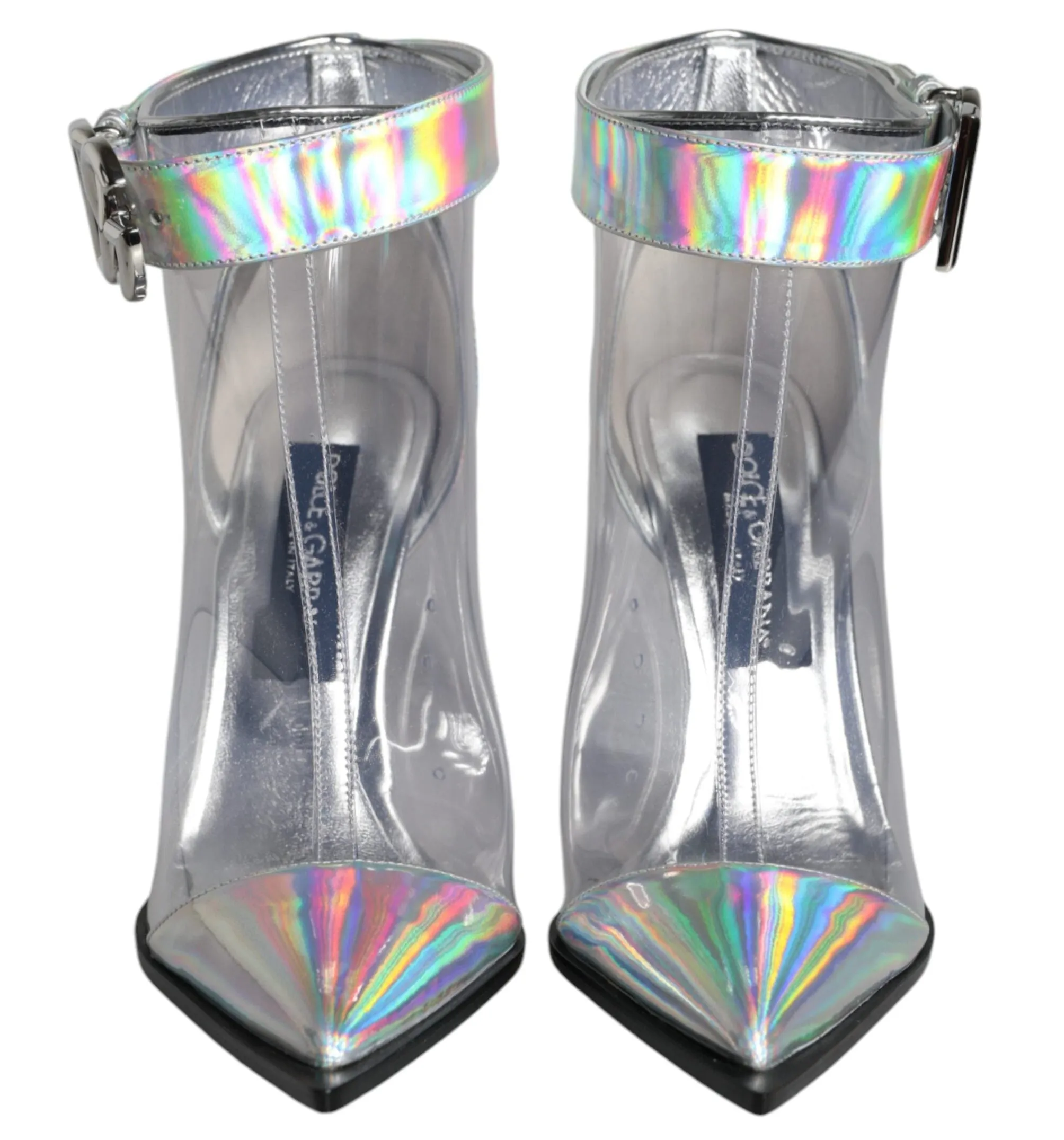 Dolce & Gabbana Silver Iridescent PVC Pointed Short Boots Shoes