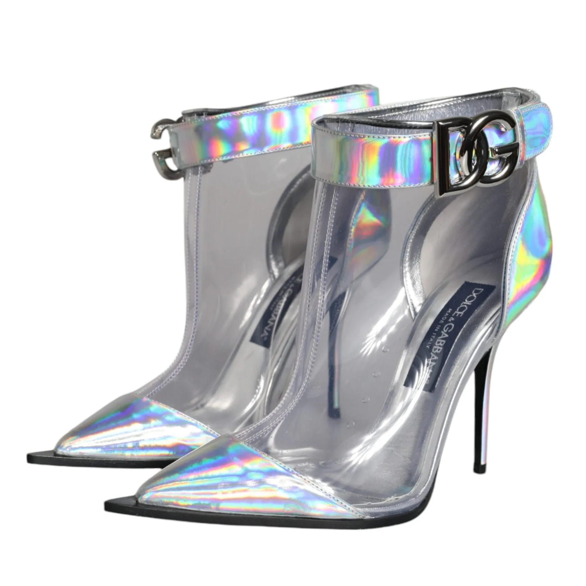 Dolce & Gabbana Silver Iridescent PVC Pointed Short Boots Shoes