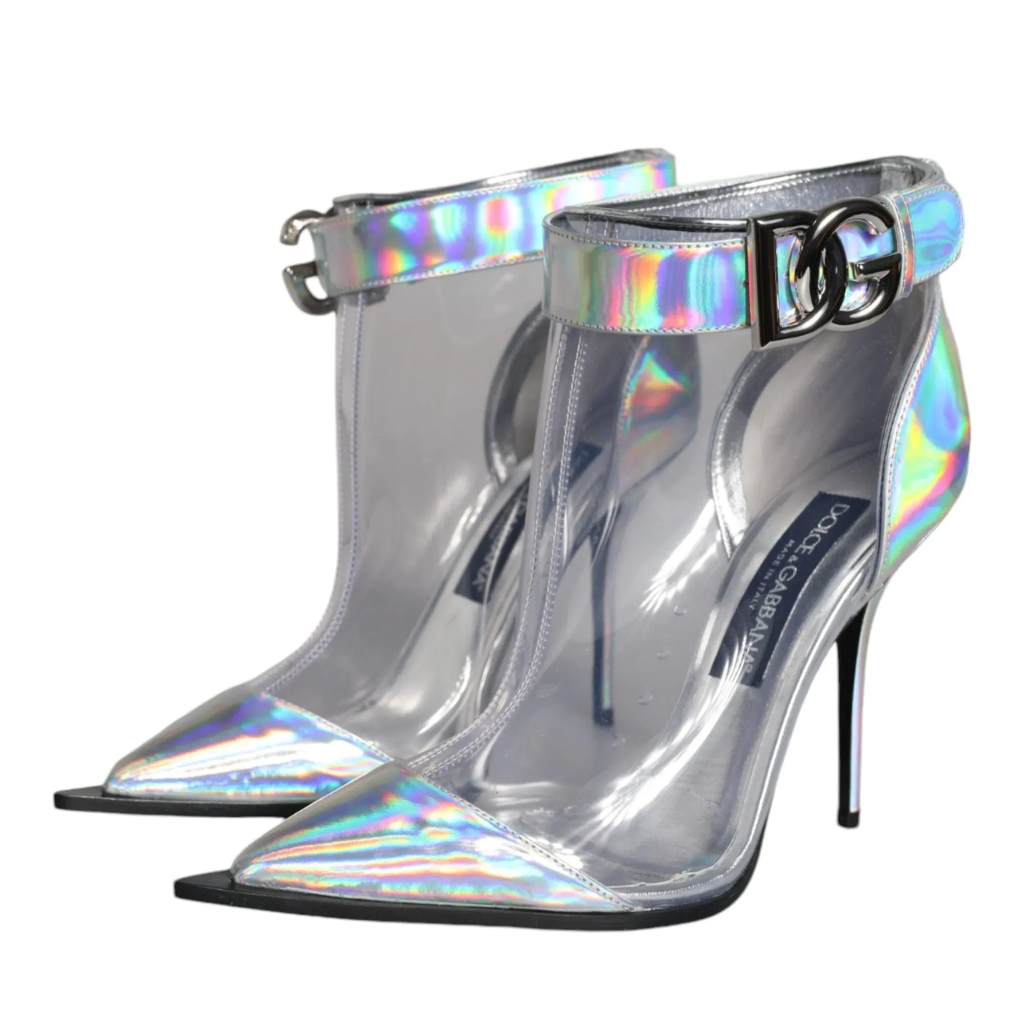 Dolce & Gabbana Silver Iridescent PVC Pointed Short Boots Shoes