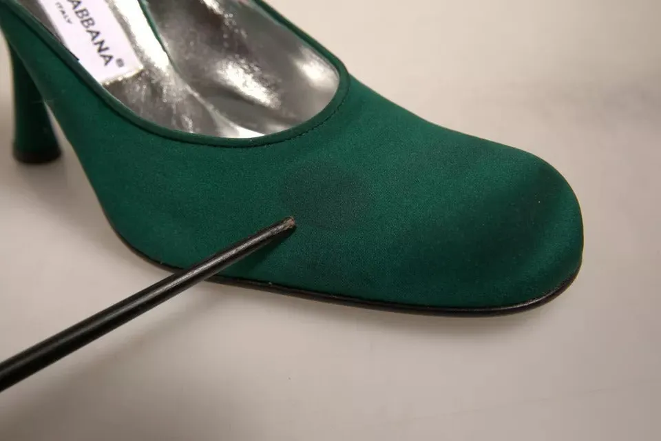 Dolce&Gabbana Women Green Sandals Suede Leather Solid Slide Heel Shoes Sz EUR 39