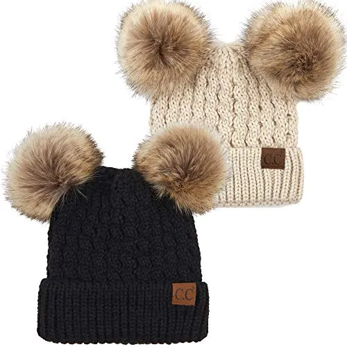 Double Pom Faux Fur Beanie by Funky Junque