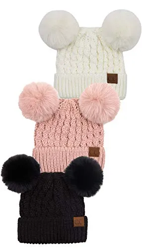 Double Pom Faux Fur Beanie by Funky Junque