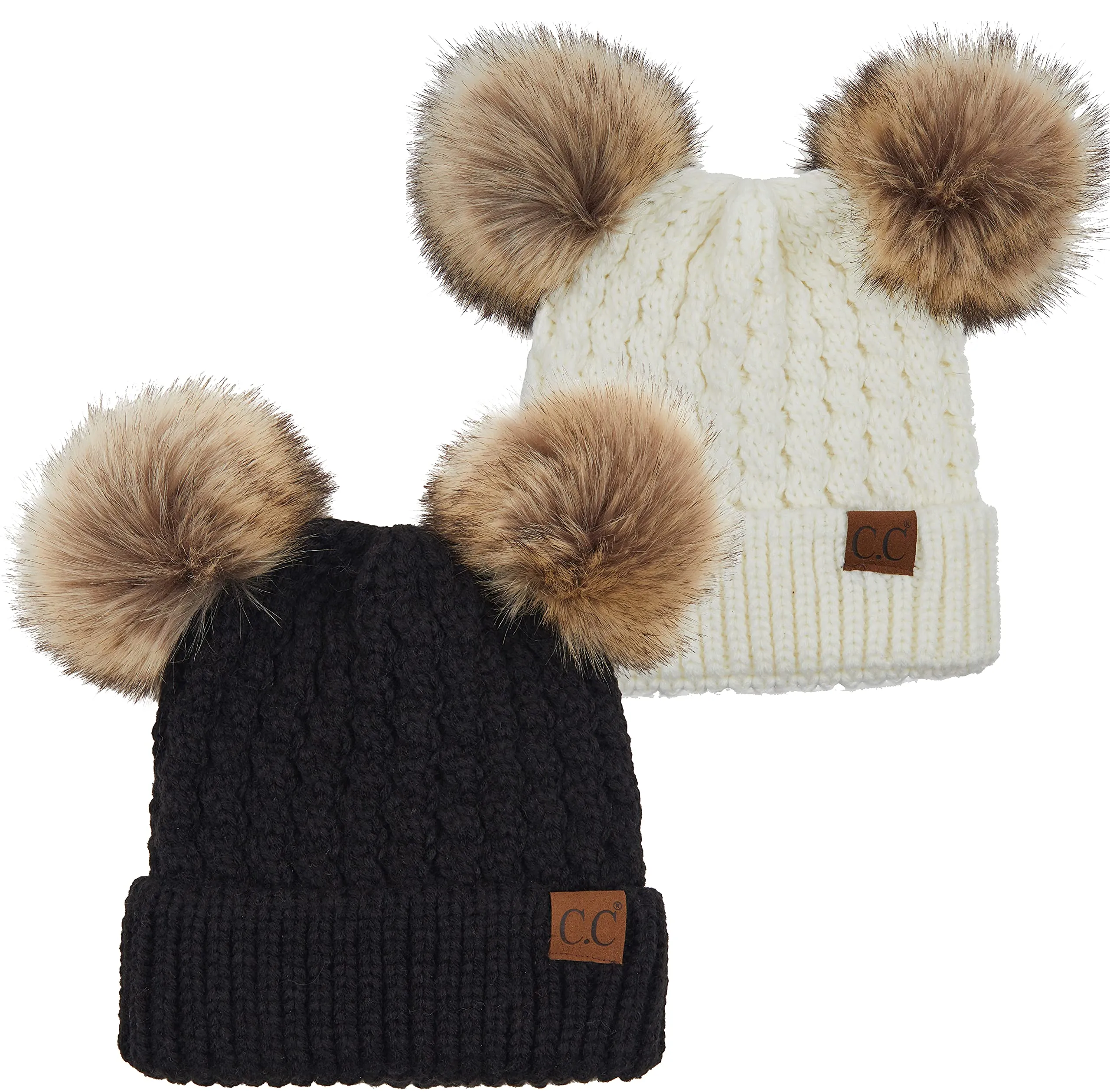 Double Pom Faux Fur Beanie by Funky Junque
