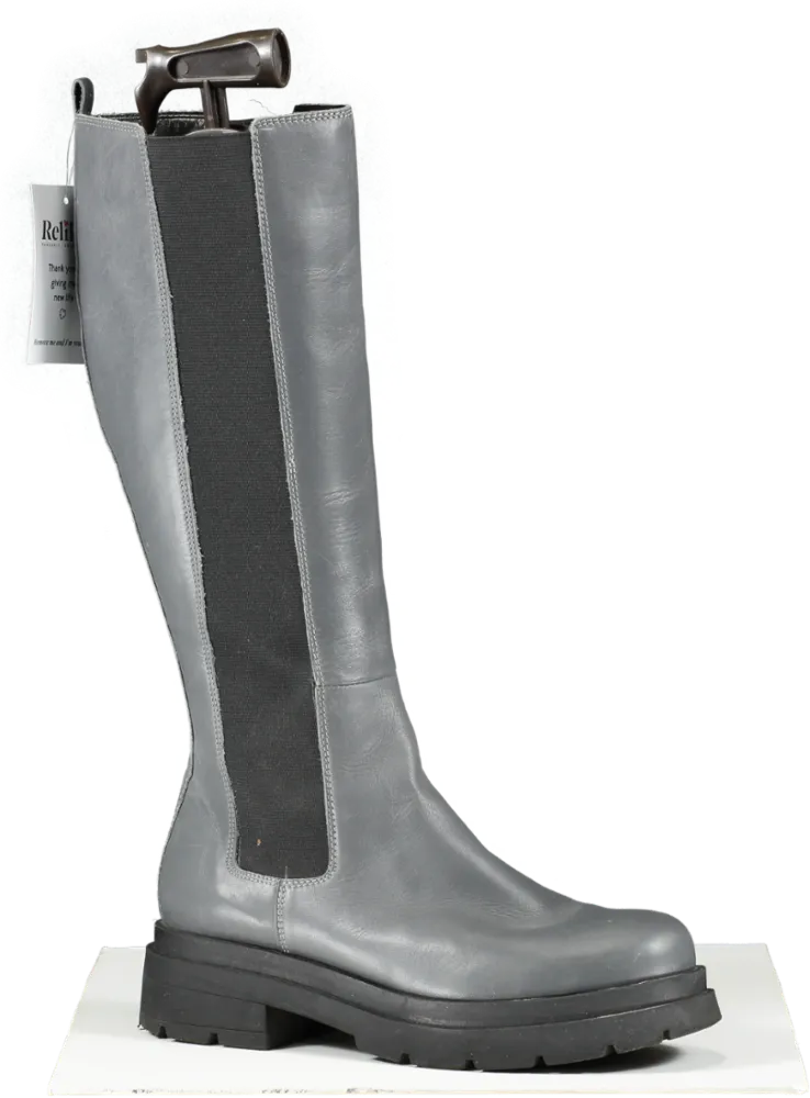 Dune Grey Chunky-sole Leather Knee-high Boots UK 8 EU 41 👠