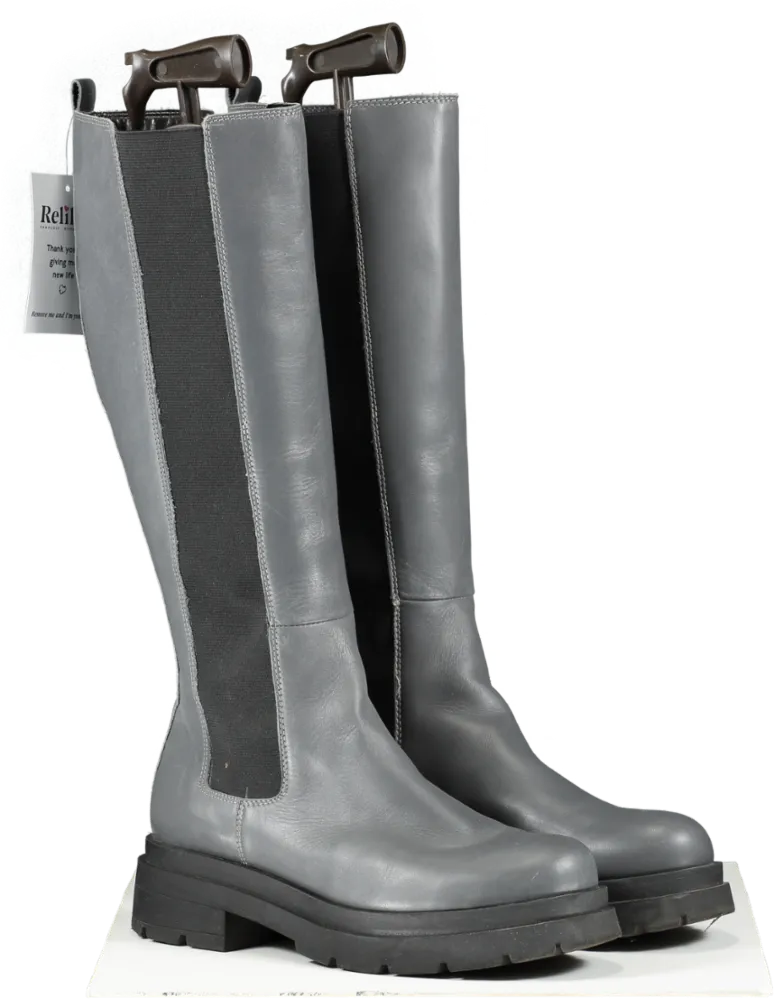 Dune Grey Chunky-sole Leather Knee-high Boots UK 8 EU 41 👠