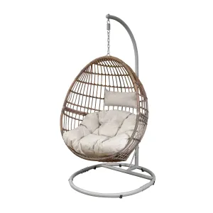 Egg Hanging Single Swing Chair, Wicker Rattan Basket & Steel Frame - DG60
