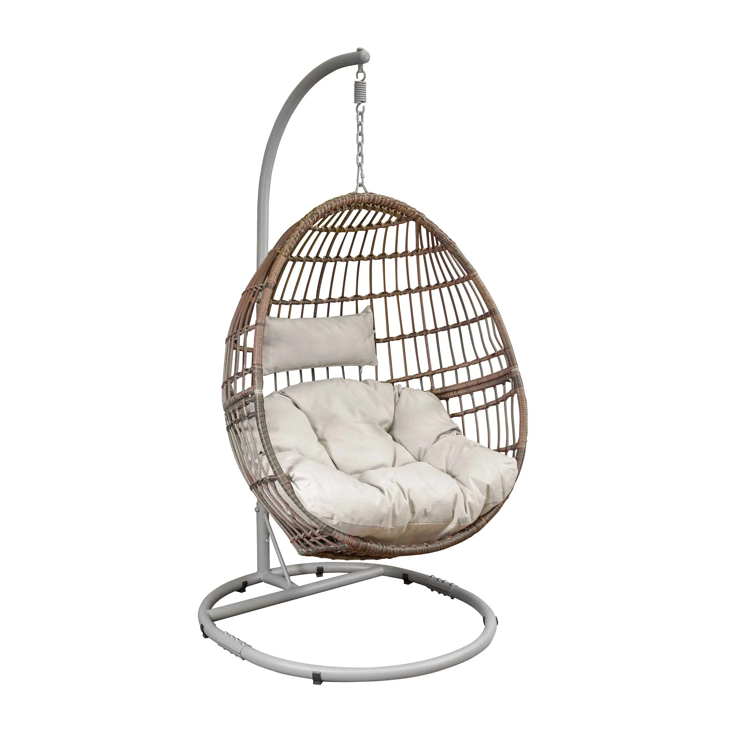 Egg Hanging Single Swing Chair, Wicker Rattan Basket & Steel Frame - DG60