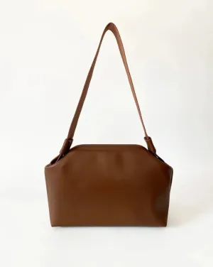 Elegant Brown Faux Leather Handbag - Versatile Design with Removable Handle