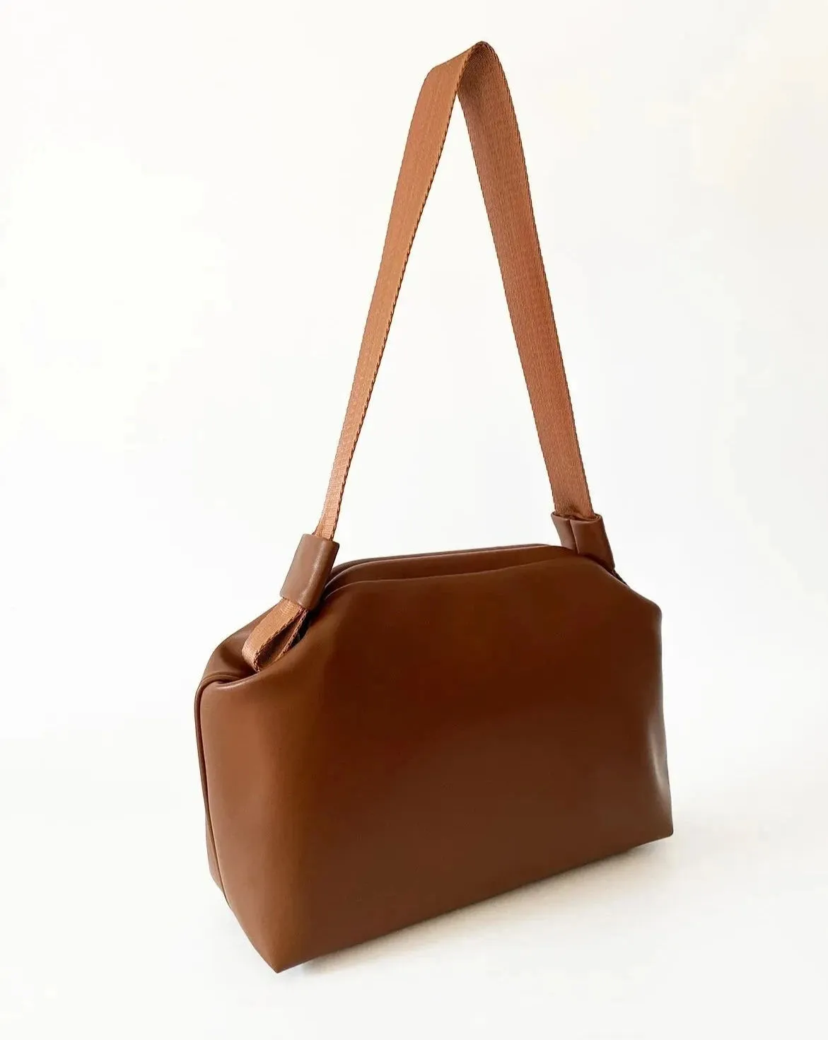 Elegant Brown Faux Leather Handbag - Versatile Design with Removable Handle
