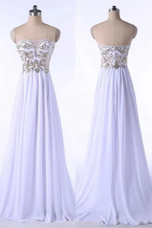 Elegant White Chiffon High Low Beading Sweetheart Neckline Prom Dress K150