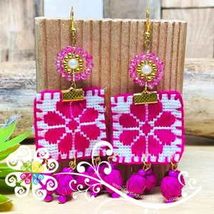 Embroidered Daisy- Palm Earrings