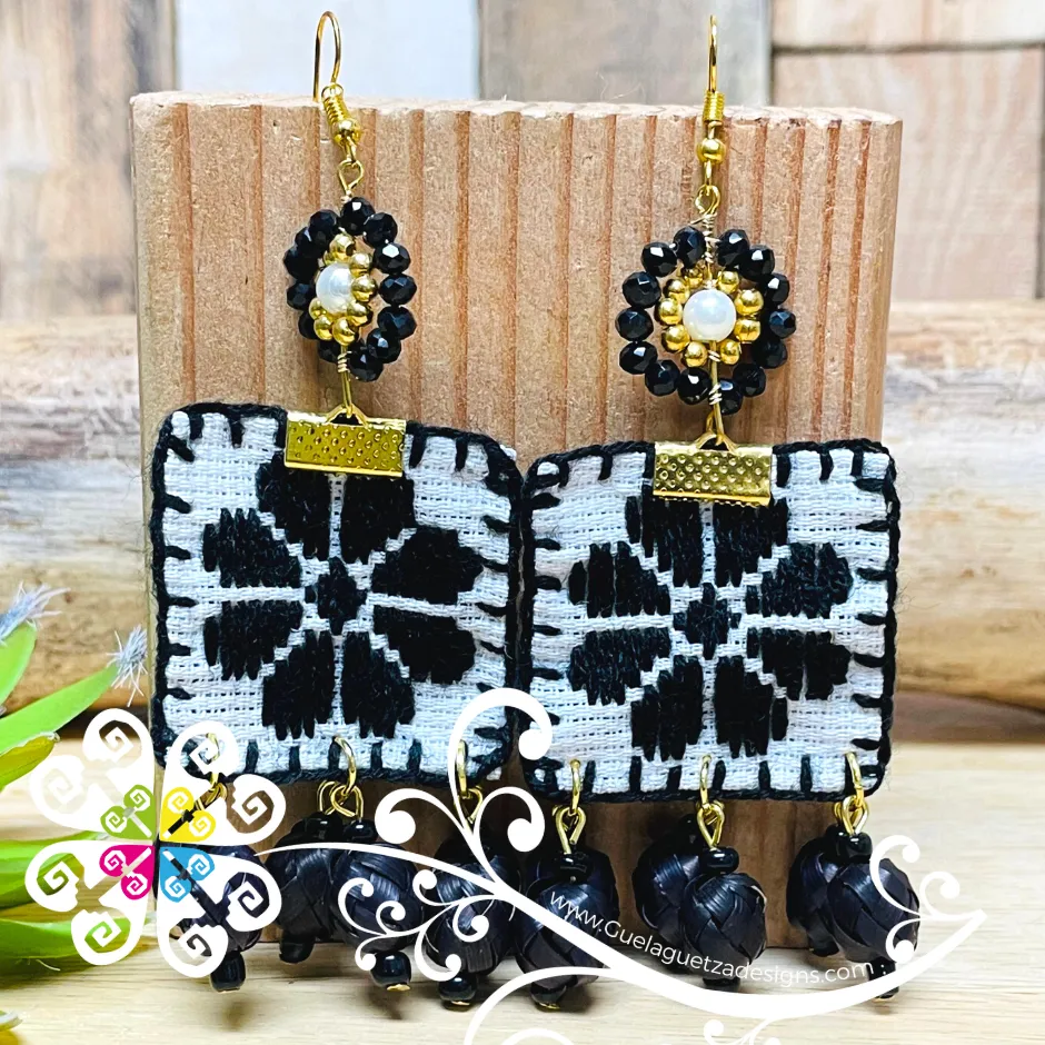 Embroidered Daisy- Palm Earrings