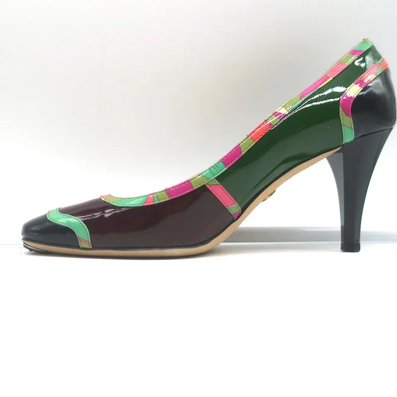 Emilio Pucci Printed-Trim Pumps Colorblock Patent Leather Size 37