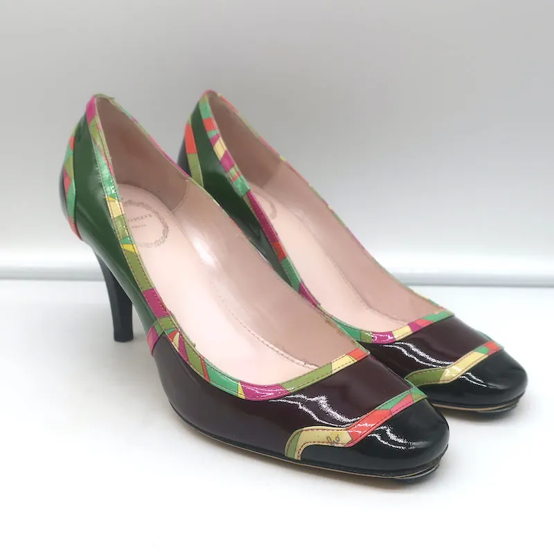 Emilio Pucci Printed-Trim Pumps Colorblock Patent Leather Size 37