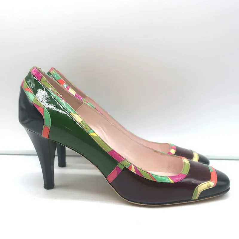 Emilio Pucci Printed-Trim Pumps Colorblock Patent Leather Size 37