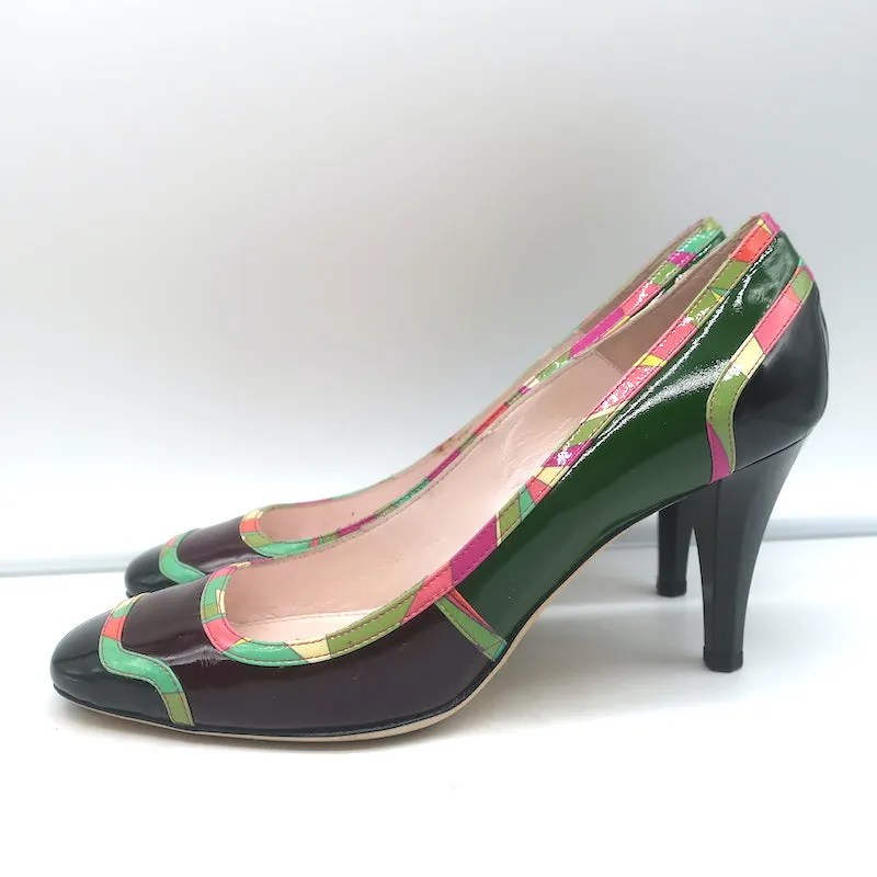 Emilio Pucci Printed-Trim Pumps Colorblock Patent Leather Size 37