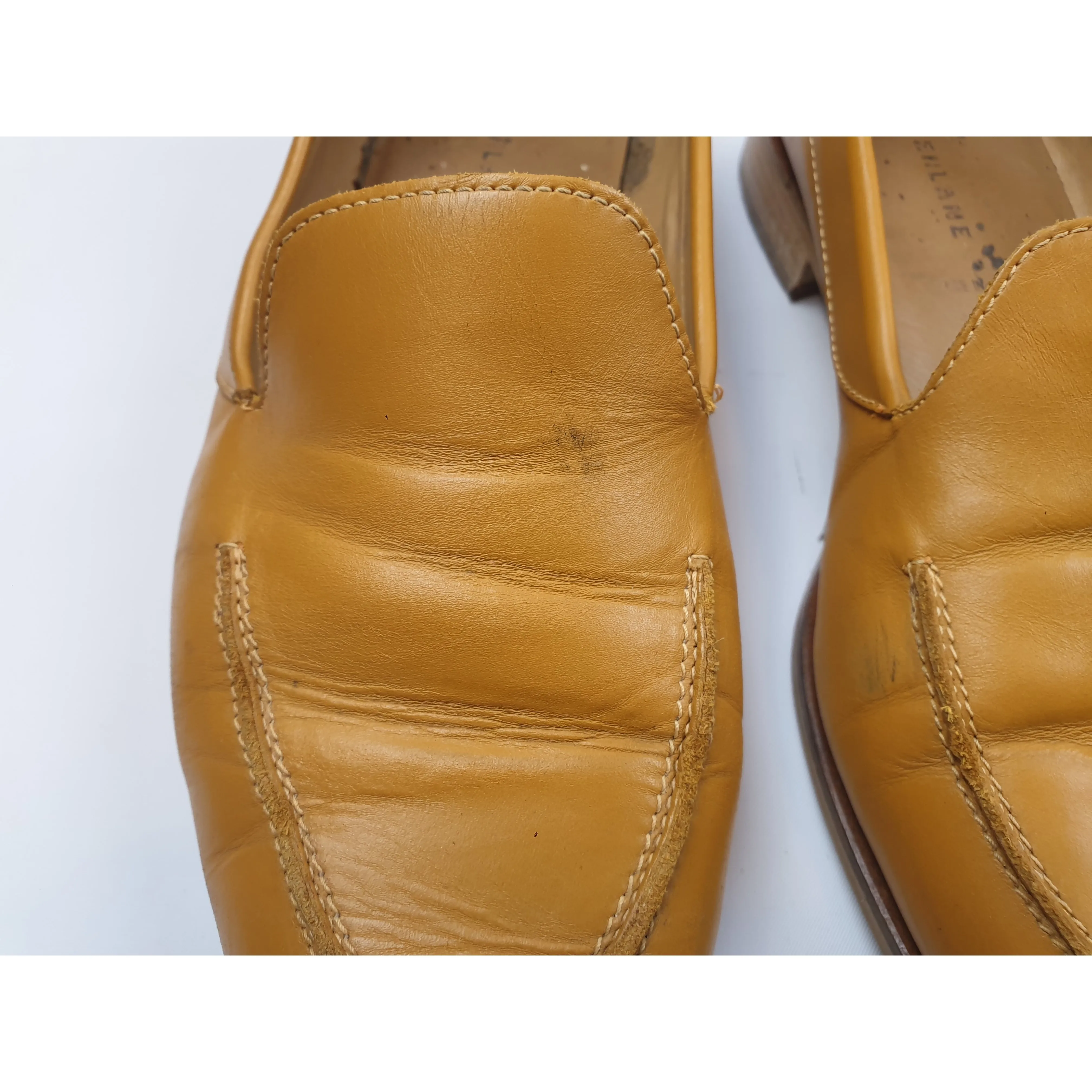Everlane tan leather slide on shoes with very low wooden heels size 11